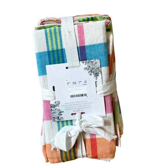SHABBY CHIC Plaid Cotton Dinner Napkins 18x18 Set of 8 Pop of Color NEW - Picture 9 of 10